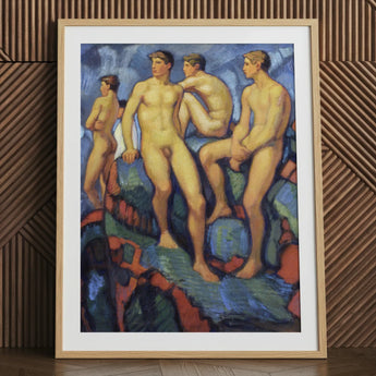 Four Young Men - Stampa artistica di Ludwig Von Hofmann su tela, 24x32’’ / 61x81cm / Cornice naturale / Passe-partout, Poster, stampe e arte visiva, Toby