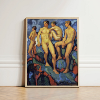 Four Young Men - Ludwig Von Hofmann Art Print / Canvas Framed Painting Nude Male Figures Stylized Impressionistic, Hofmann’s, Oil,