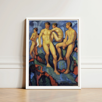 Four Young Men - Ludwig Von Hofmann Art Print / Canvas White-framed Painting Nude Male Figures, Hofmann’s, Oil, Darmstadt Landesmuseum