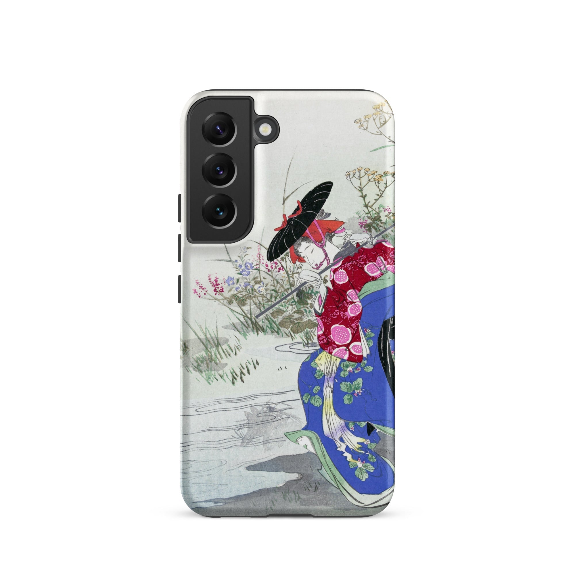 Fox Spirit Ogata Gekko Ukiyo e Samsung Case, Galaxy S22 / Matte, White Phone Case Vibrant Japanese Style Illustration Woman Blue