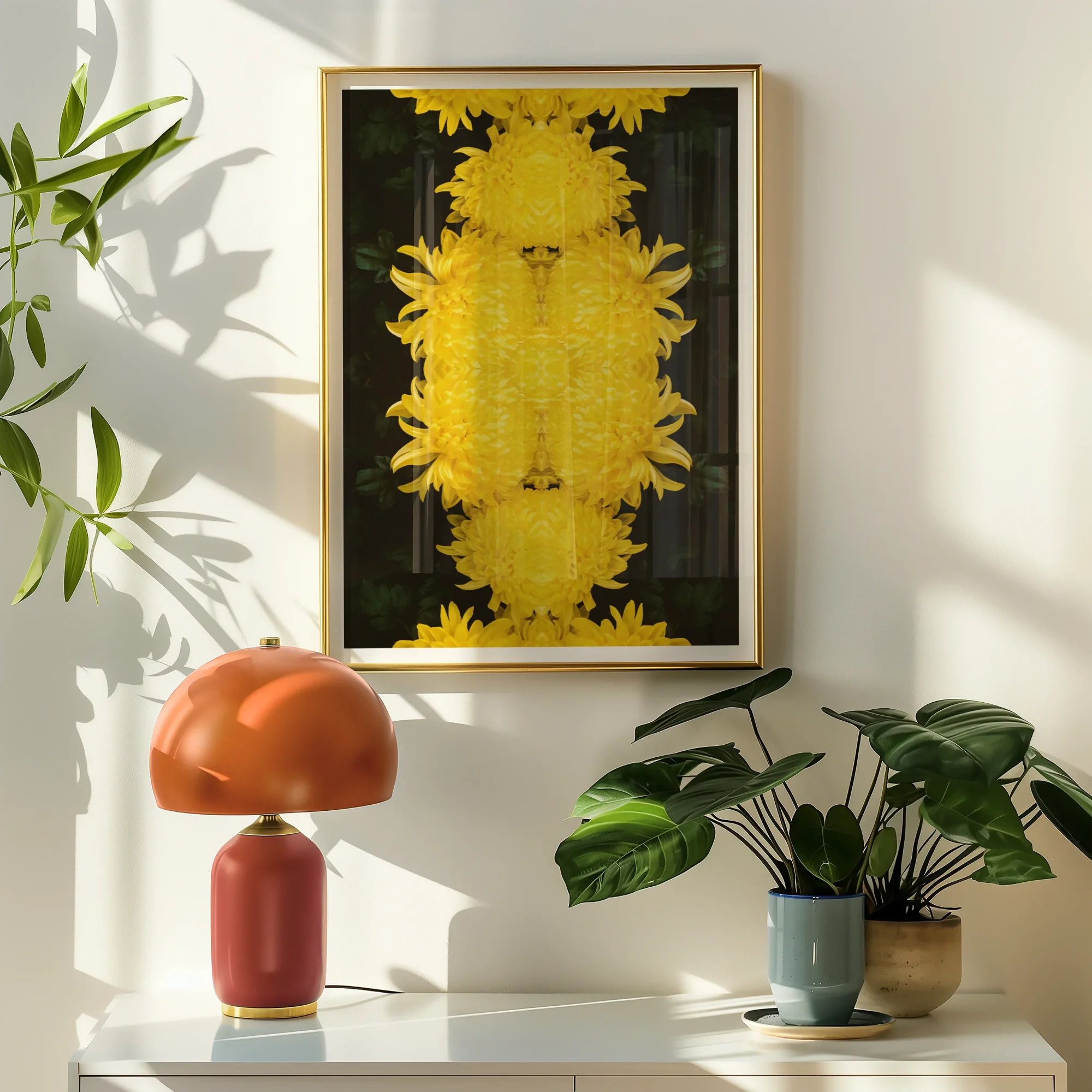 Tweedledee - Golden Chrysanthemum Op Art Print Posters Prints & Visual Artwork