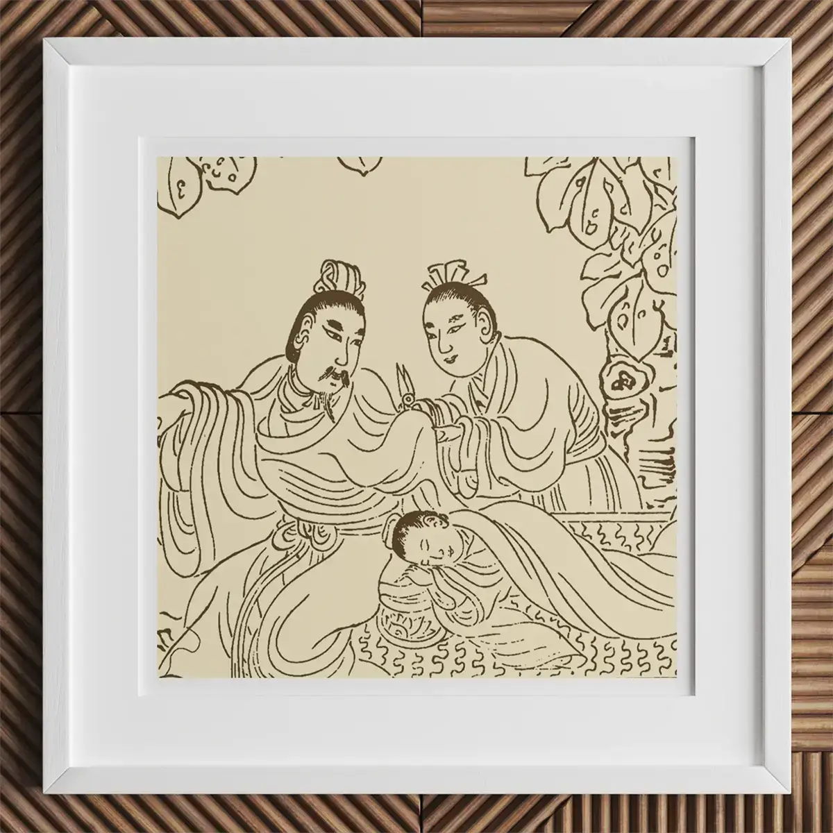 Ingelijste oude Chinese kunst die LGBTQ+ kunstinvloeden in de geschiedenis benadrukt.