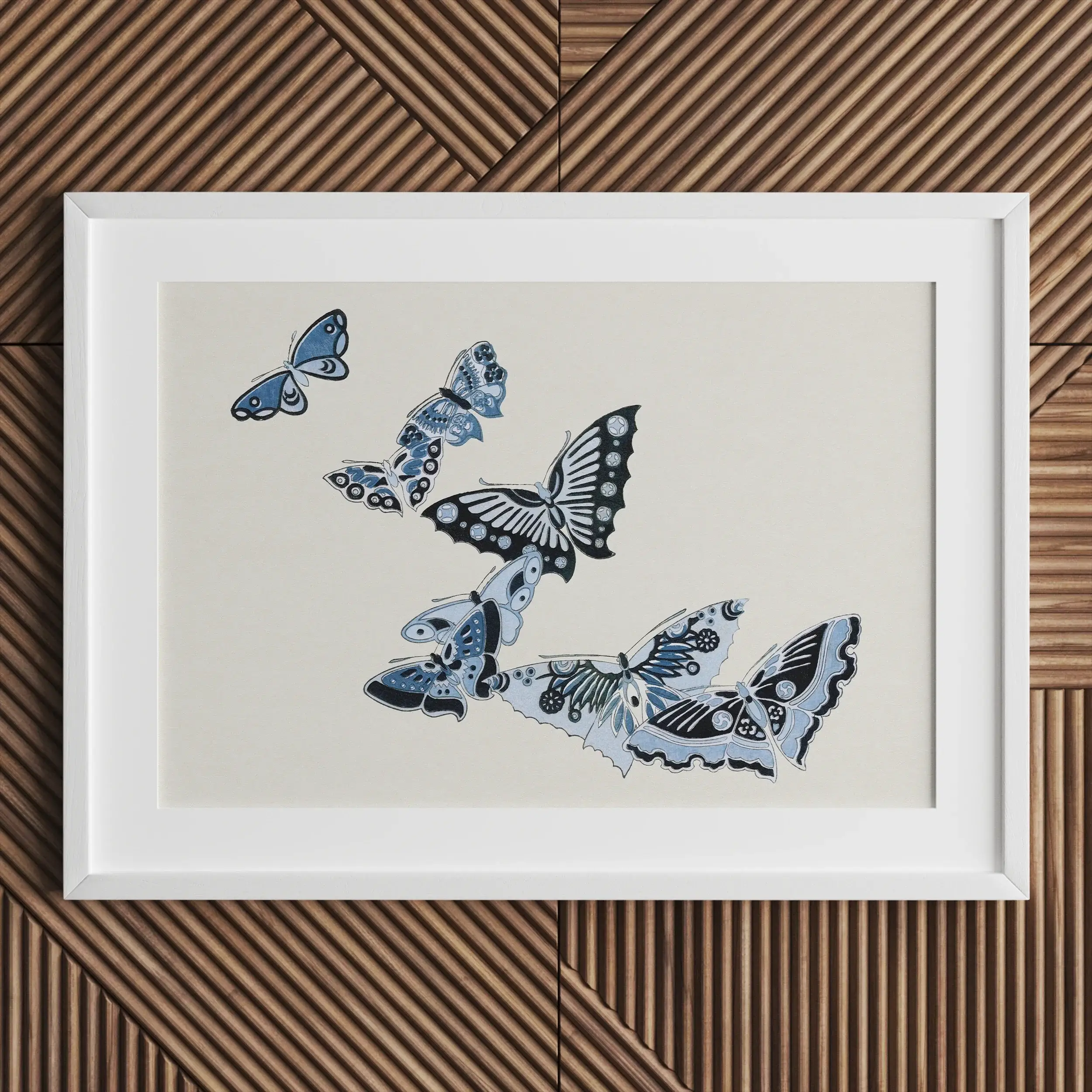 Japanese Blue Butterflies - Kamisaka Sekka Meiji Art Print Posters Prints & Visual Artwork