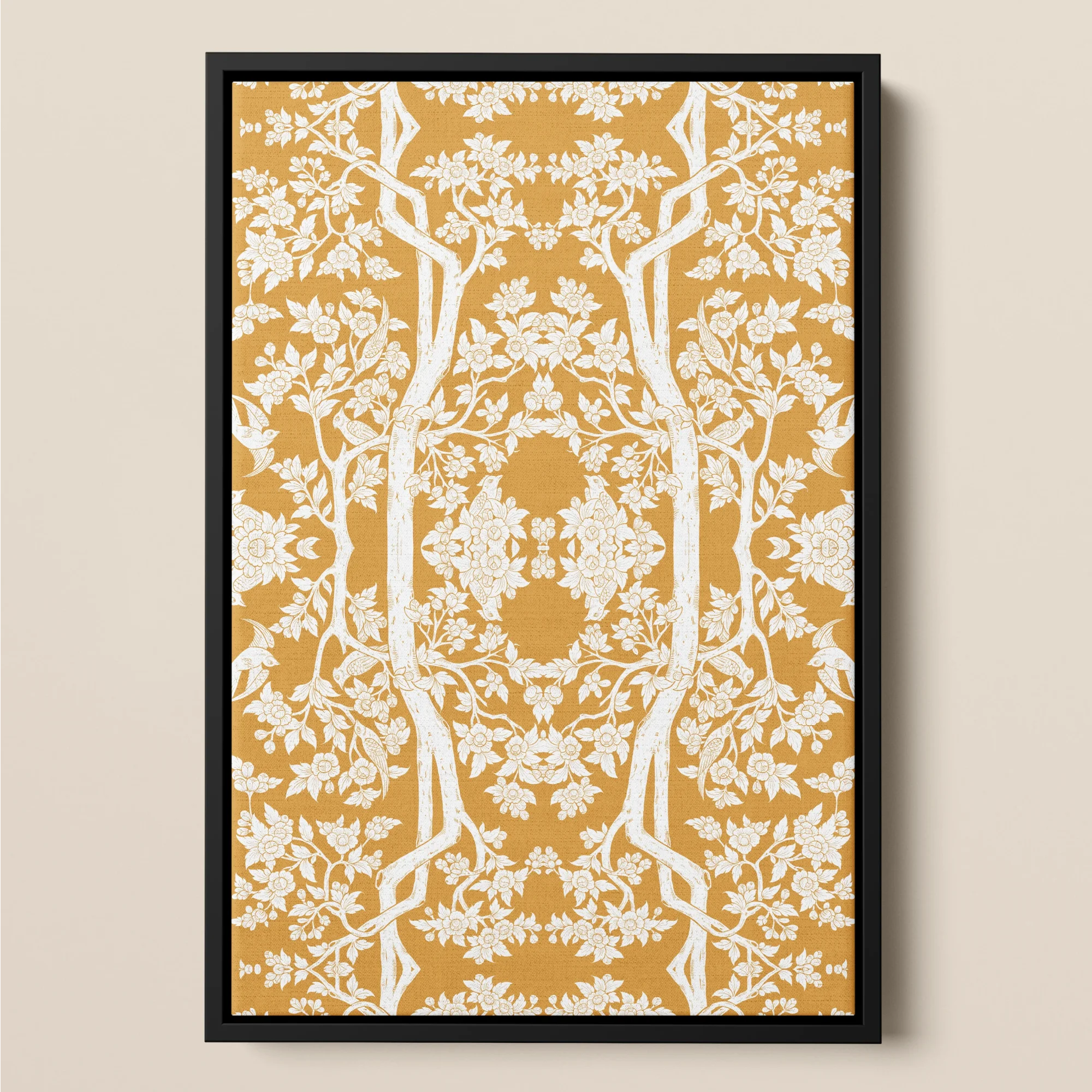 Aviary - Orange Thai Aesthetic Pattern Art Framed Canvas Posters Prints & Visual Artwork