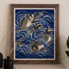 Fukusa and Carp in Waves - Meiji Period Art Print Posters Prints & Visual Artwork