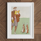 Man Reading a Book with Hares - Edward Penfield Art Print Posters Prints & Visual Artwork