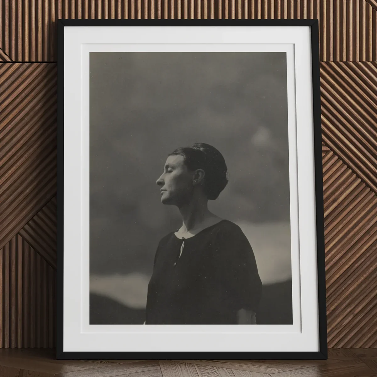 Framed black and white portrait of Alfred Stieglitz from the Lake George collection
