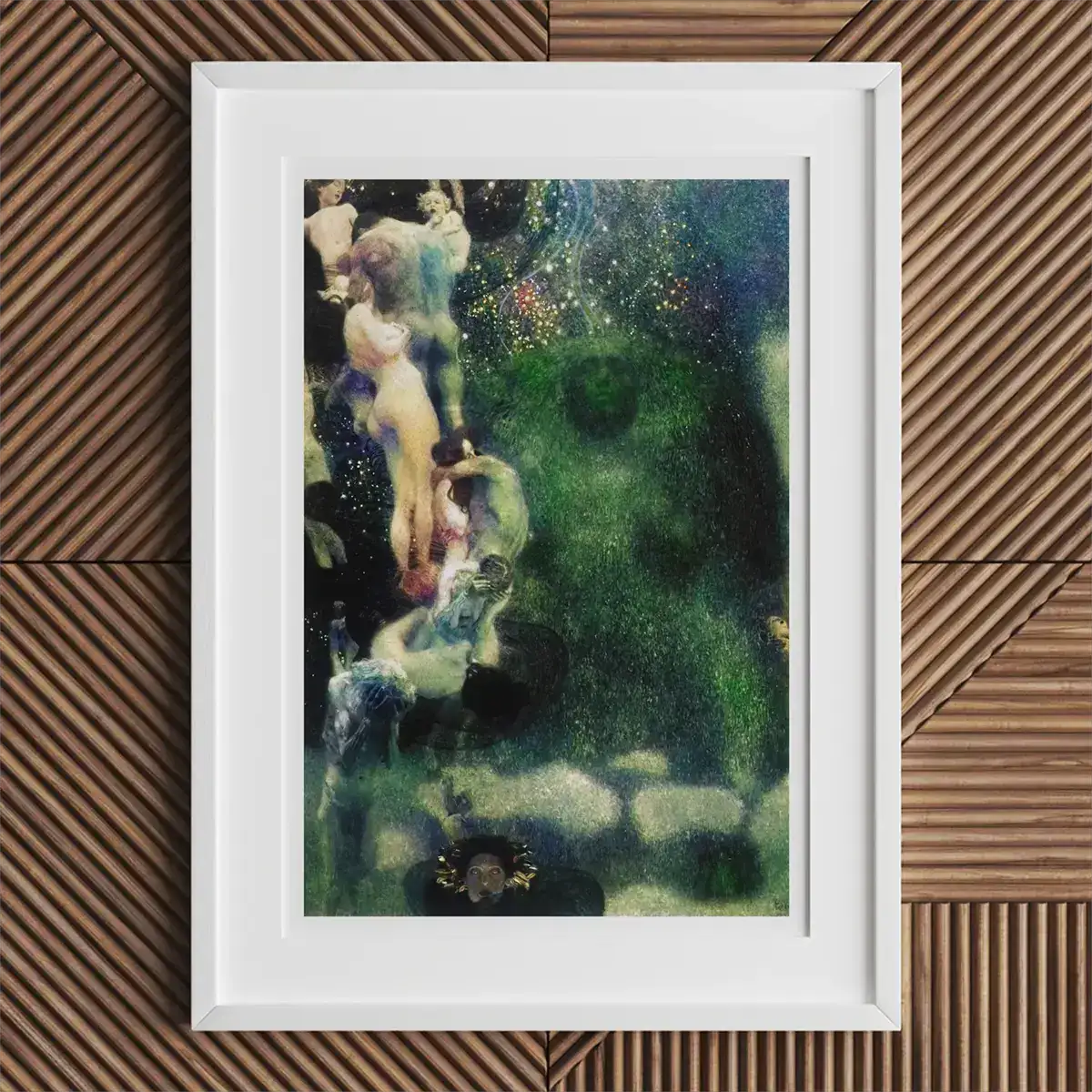Ingelijste etherische schilderij geïnspireerd door Gustav Klimt's Wenen Secession stijl.