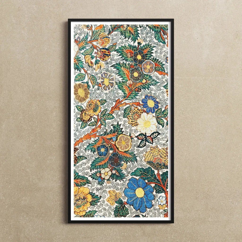 Blossomewhere - Impression d'art de tapisserie japonaise antique, 10’’x20’’ / Non encadré, Impression florale colorée encadrée Motifs complexes Fleurs Feuilles