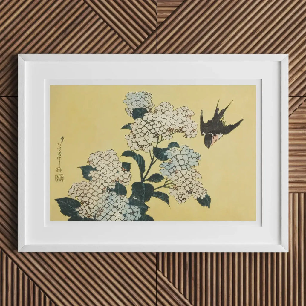 Framed floral and bird art print by Taguchi Tomoki featuring Kōno Bairei style