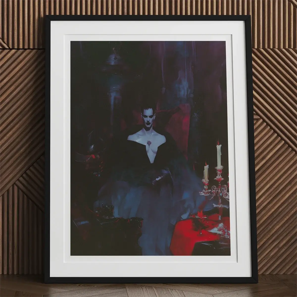 Framed gothic portrait of a queer vampire inspired by Stoker’s Dracula and true blood