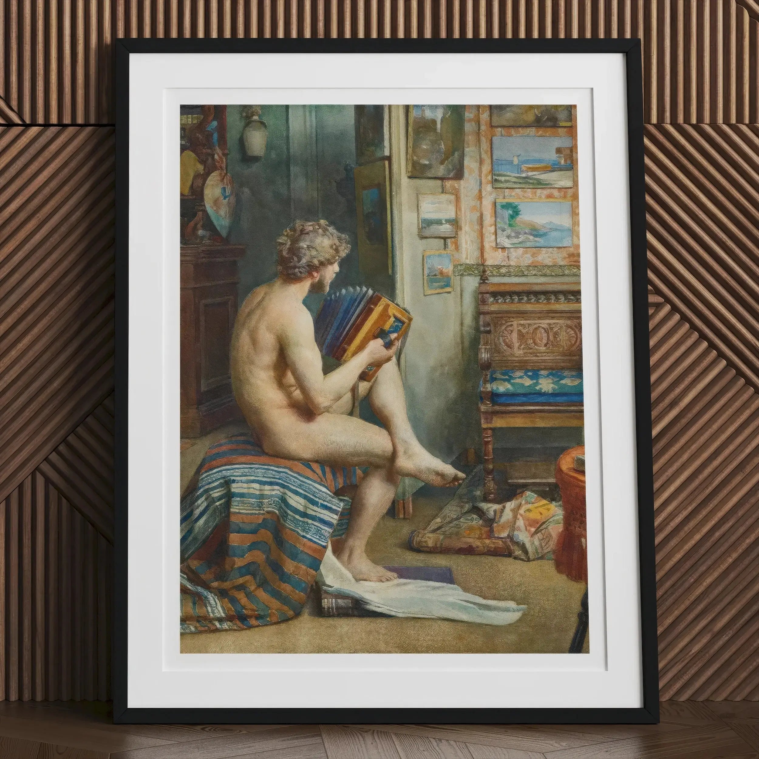 Male Nude with Accordion - Julien Renevier Gay Art Print Posters Prints & Visual Artwork