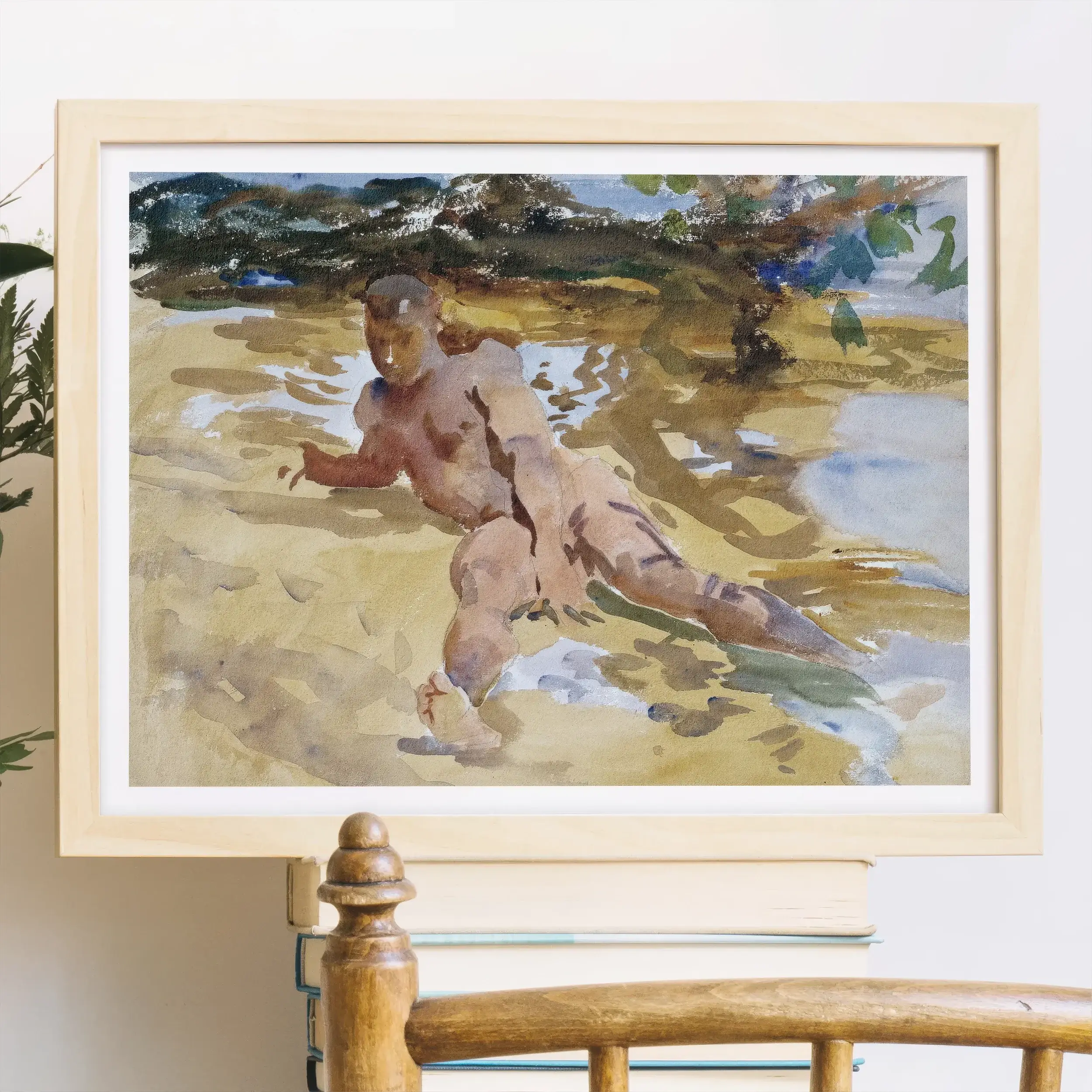 Man on Beach - John Singer Sargent Nude Art Print Posters Prints & Visual Artwork