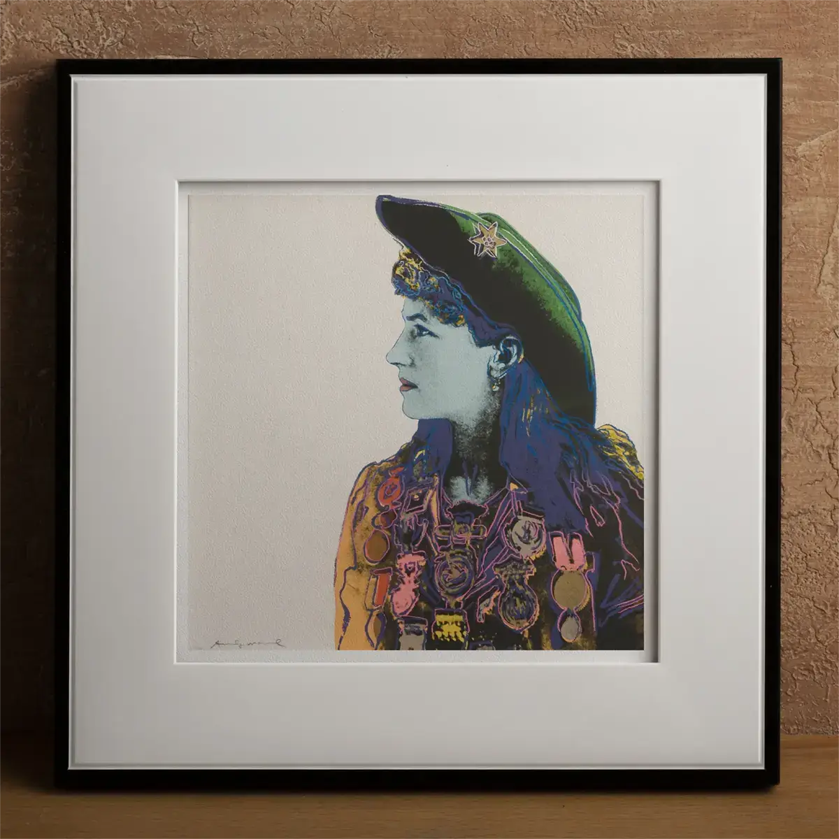 Framed pop art portrait inspired by David Hockney and Andy Warhol in the Pop Art movement