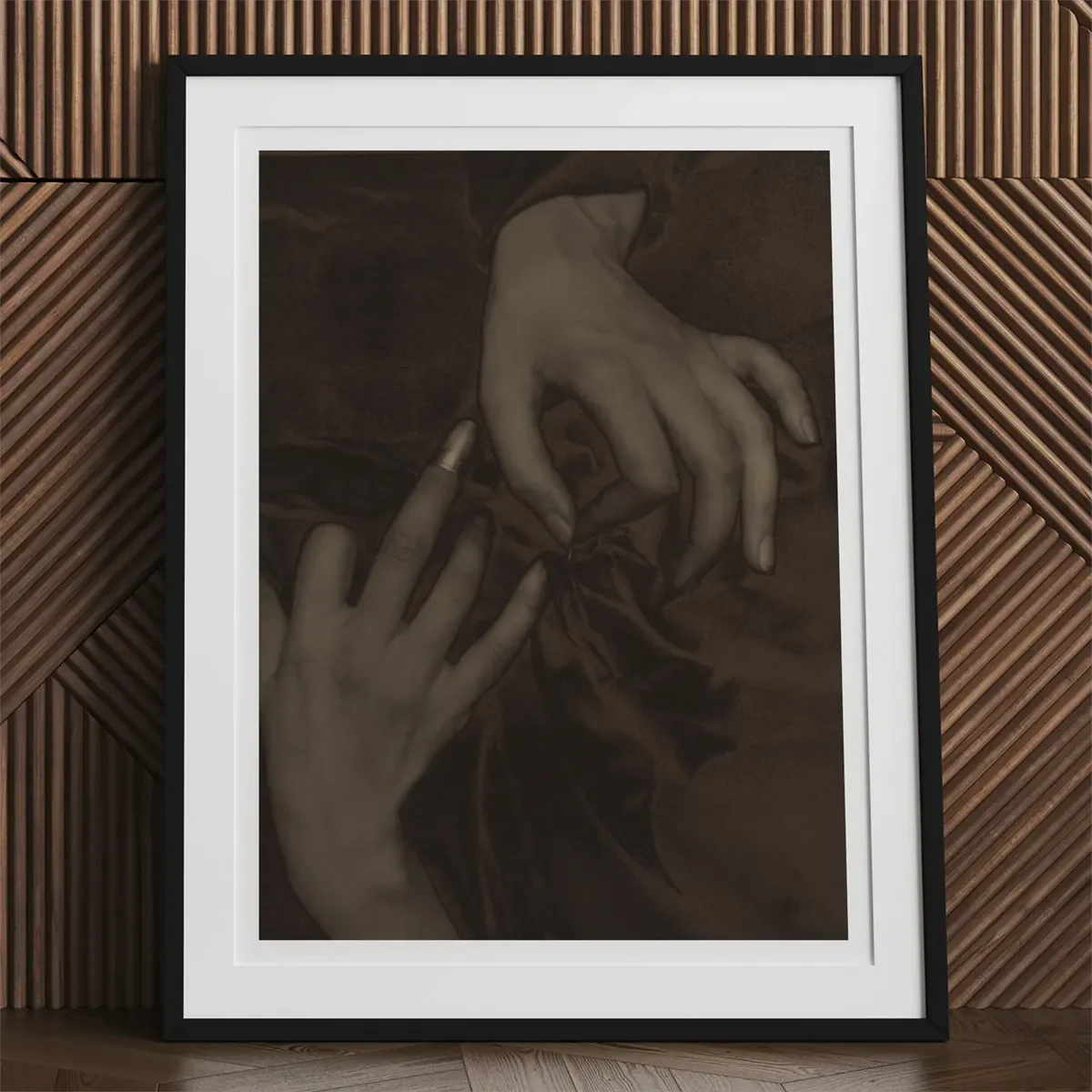 Framed print of hands from Alfred Stieglitz collection in Lake George scene