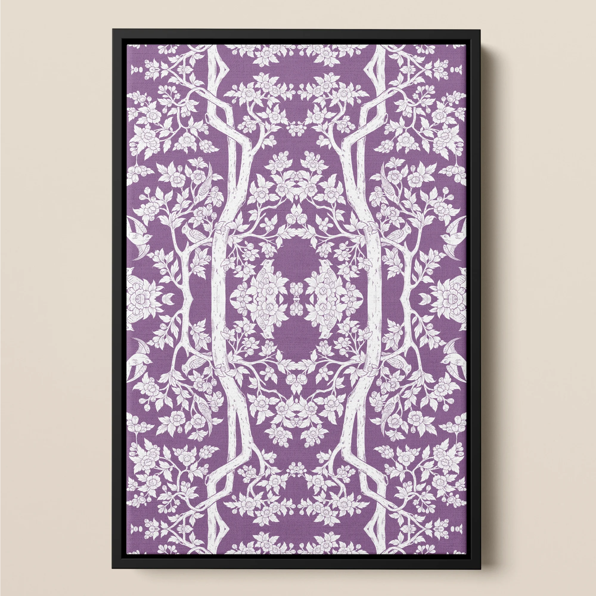 Aviary - Purple Thai Aesthetic Pattern Art Framed Canvas Posters Prints & Visual Artwork