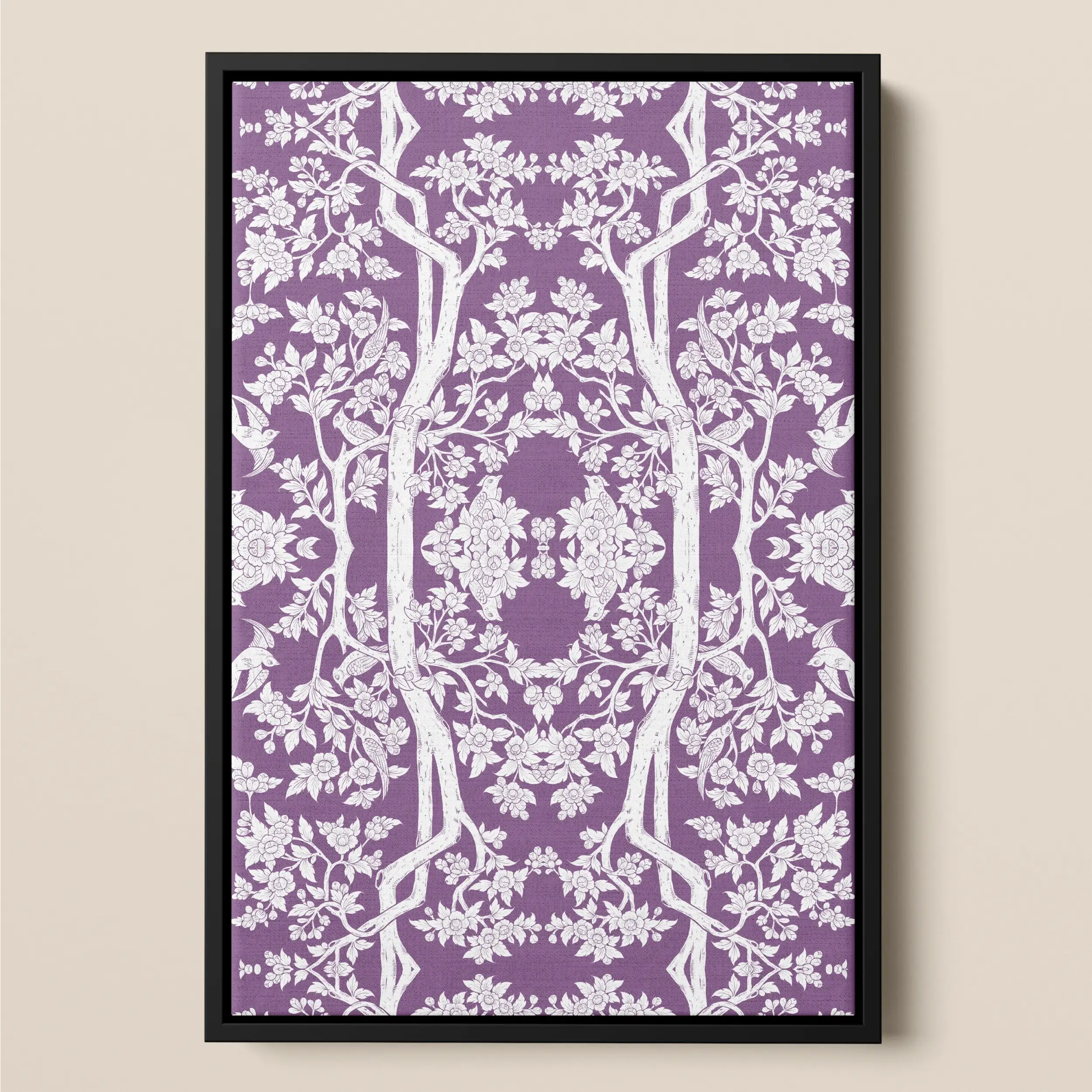 Aviary - Purple Thai Aesthetic Pattern Art Framed Canvas Posters Prints & Visual Artwork