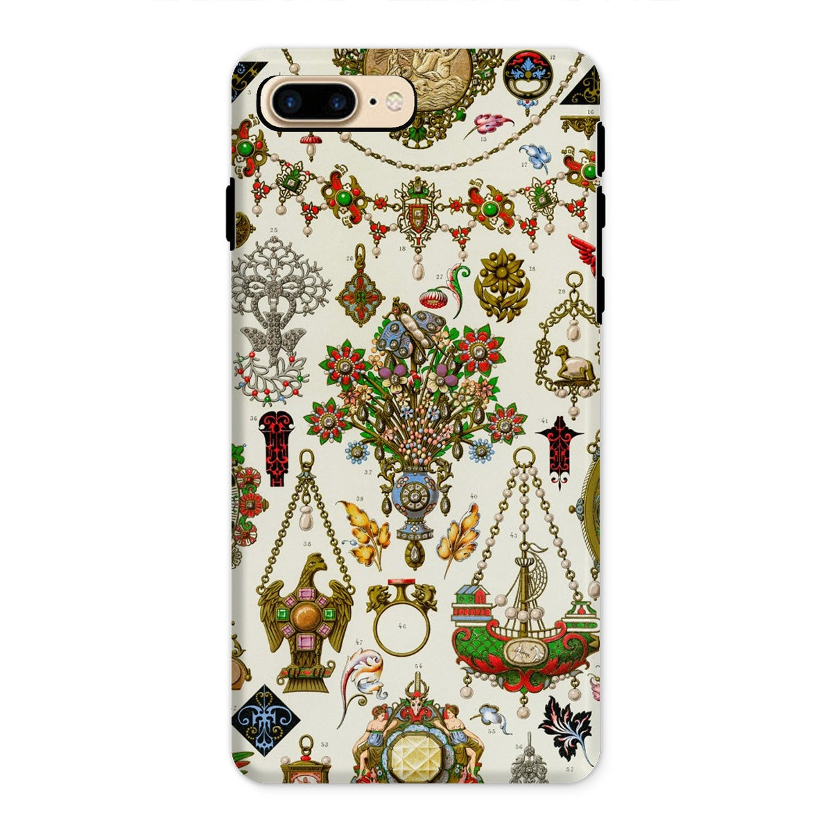 French Jewelry Auguste Racinet Iphone Case, 8 Plus / Matte, Ornate Phone Case Collage Vintage Jewelry Decorative Elements