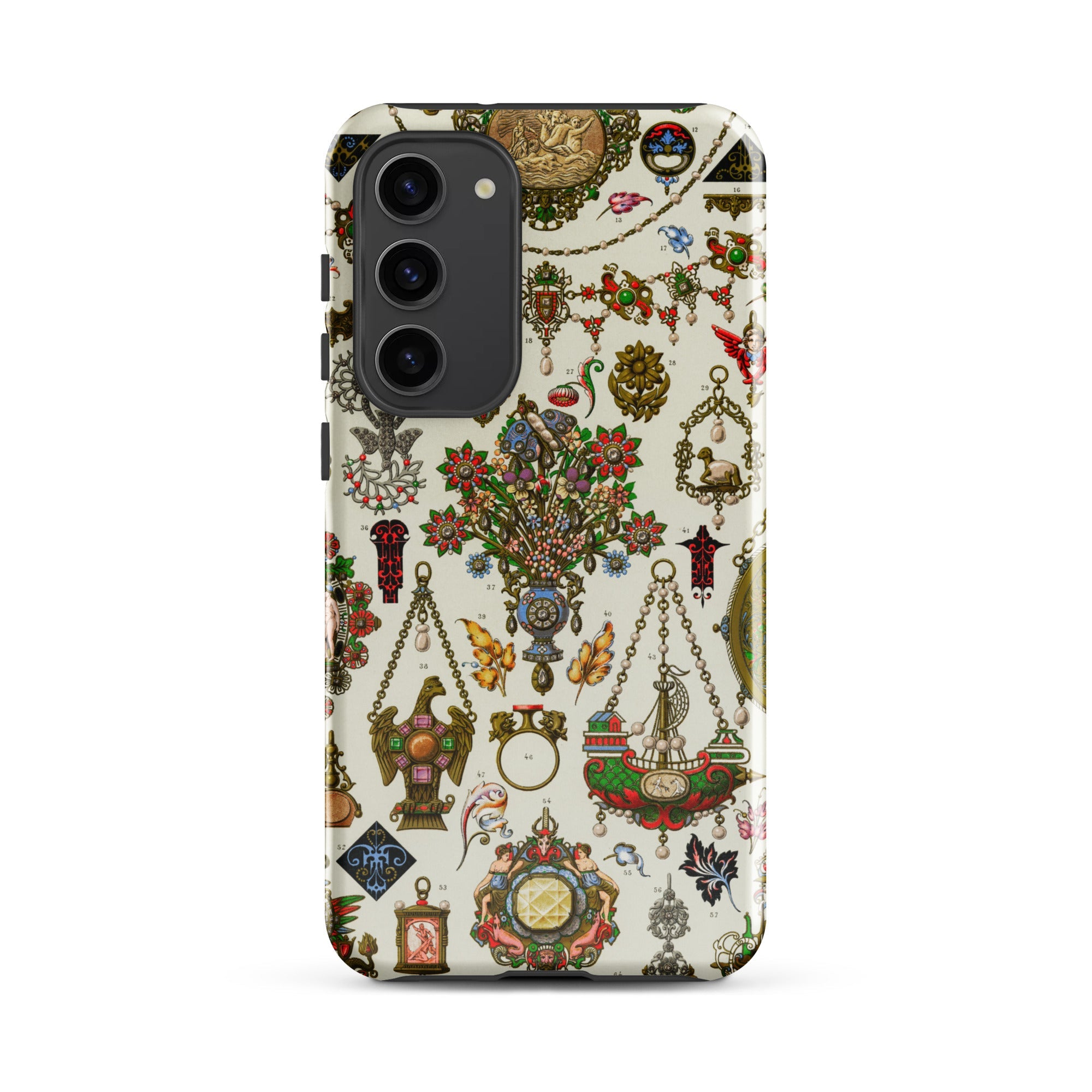 French Jewelry - Auguste Racinet Samsung Case, Galaxy S23 Plus / Matte, White Phone Case Adorned Vibrant Intricate Pattern Antique
