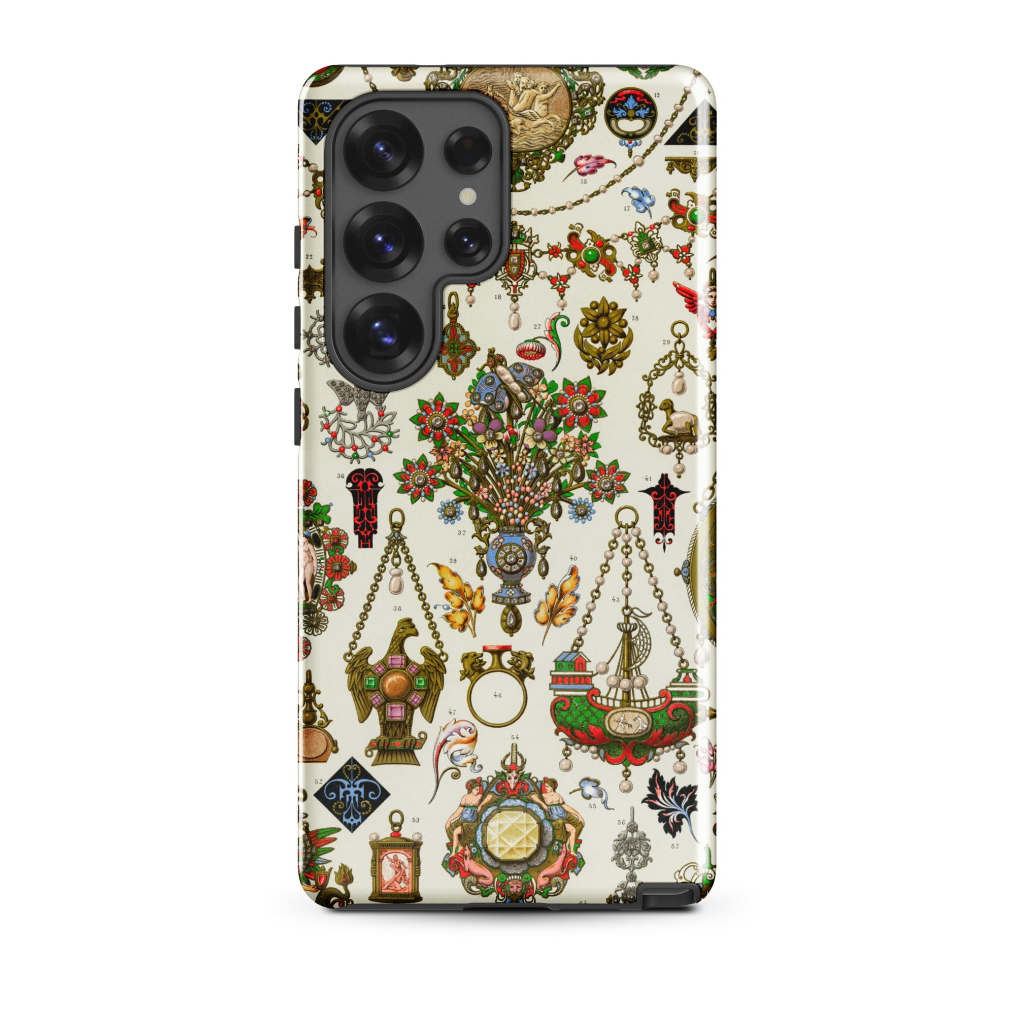 French Jewelry - Auguste Racinet Samsung Case, Galaxy S25 Ultra / Matte, White Smartphone Case Detailed Colorful Pattern Intricate Vintage