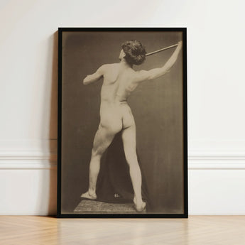 French Male Nude - Gaudenzio Marconi Art Print / Canvas Black-framed Vintage Sepia-toned Photographic Figure, Guglielmo Marconi’s Albumen,