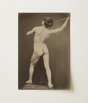 Sepia-toned Photographic Print Nude Male Figure Athletic Pose French, Guglielmo Marconi’s Albumen, Silver, Frames, Warm Bistre Shadow