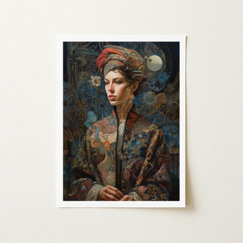 Freyja - Surreal Norse Goddess Art Print / Canvas Framed Digital Artwork Woman Ornate Patterned Robe Intricate Realms Unfurls, Mighty
