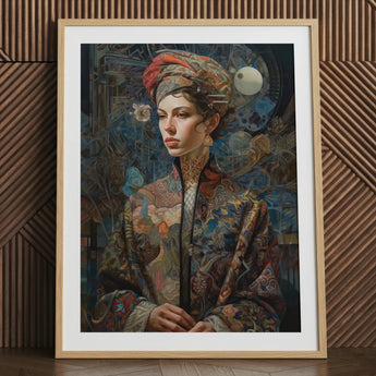 Freyja - Surreal Norse Goddess Art Print / Canvas Framed Portrait Woman Ornate Patterned Robe Intricate Tattoos Norse Realms Unfurls,