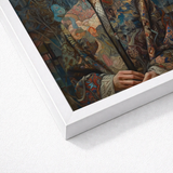 Framed Artwork Detailed Colorful Illustration Intricately Patterned Fabric Norse Realms Unfurls, Surreal Goddess, Mighty Seeker