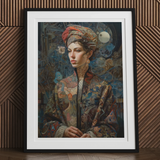 Freyja - Surreal Norse Goddess Art Print, Framed Portrait Painting Woman Ornate Clothing Colorful Headwrap