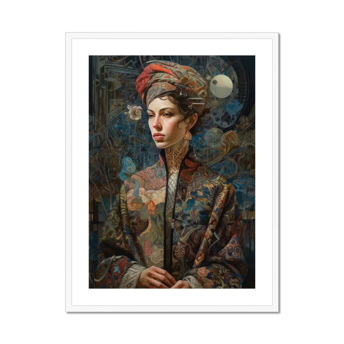 Freyja Surreal Norse Goddess Art Print, Portrait Painting Dark Ornate Style Elegantly Dressed Figure