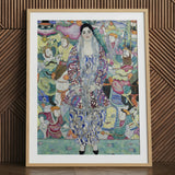 Friederike Maria Beer - Gustav Klimt Symbolist Art Print / Canvas Framed Artwork Central Woman Ornate Patterned Dress Blue Gustav Klimt,