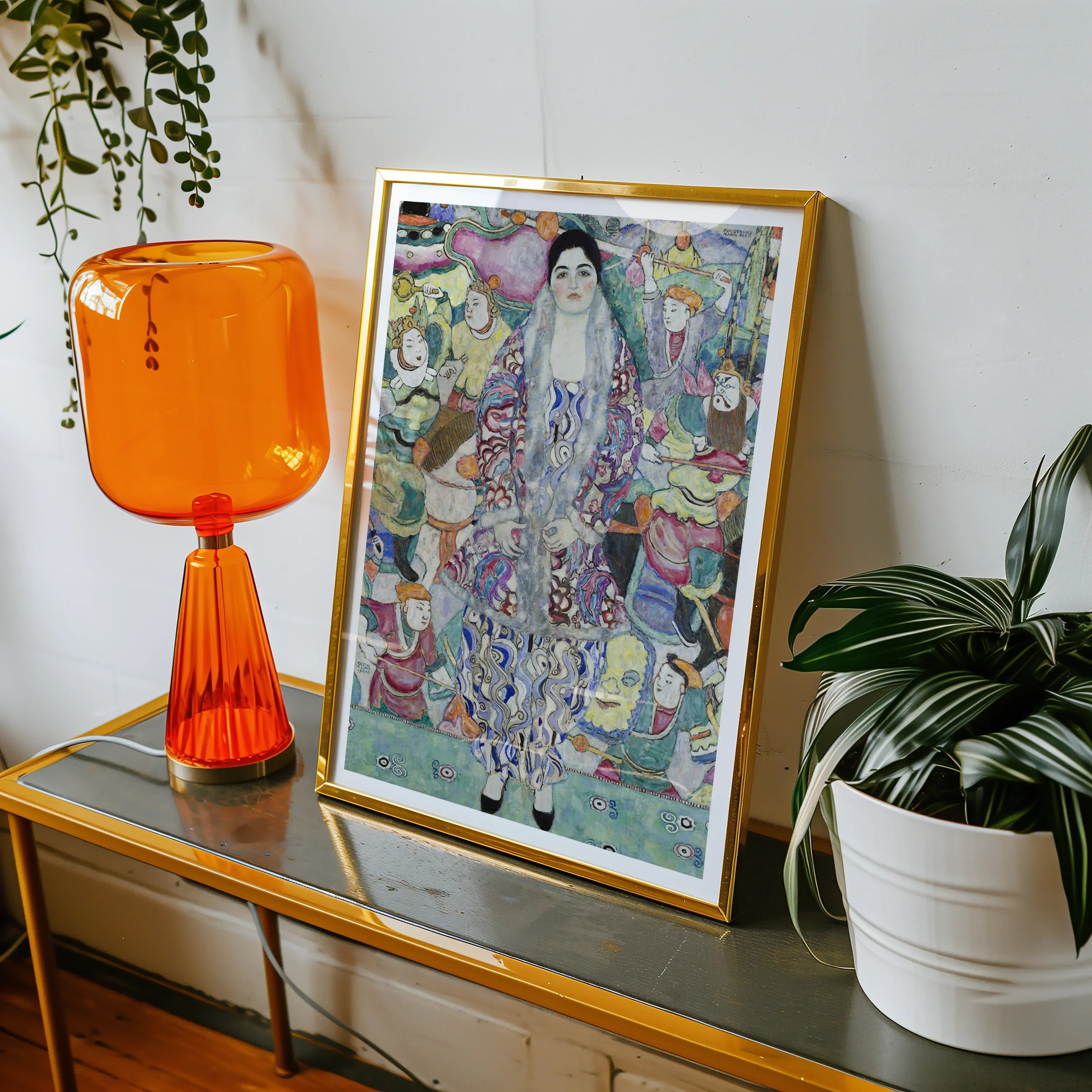 Friederike Maria Beer - Gustav Klimt Symbolist Art Print, Framed Colorful Painting Figure Surrounded Characters Patterns