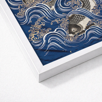 Fukusa and Carp in Waves - Meiji Art Print / Canvas Framed Artwork Intricately Detailed Koi Fish Stylized Meiji-era Fukusa-inspired Fine,