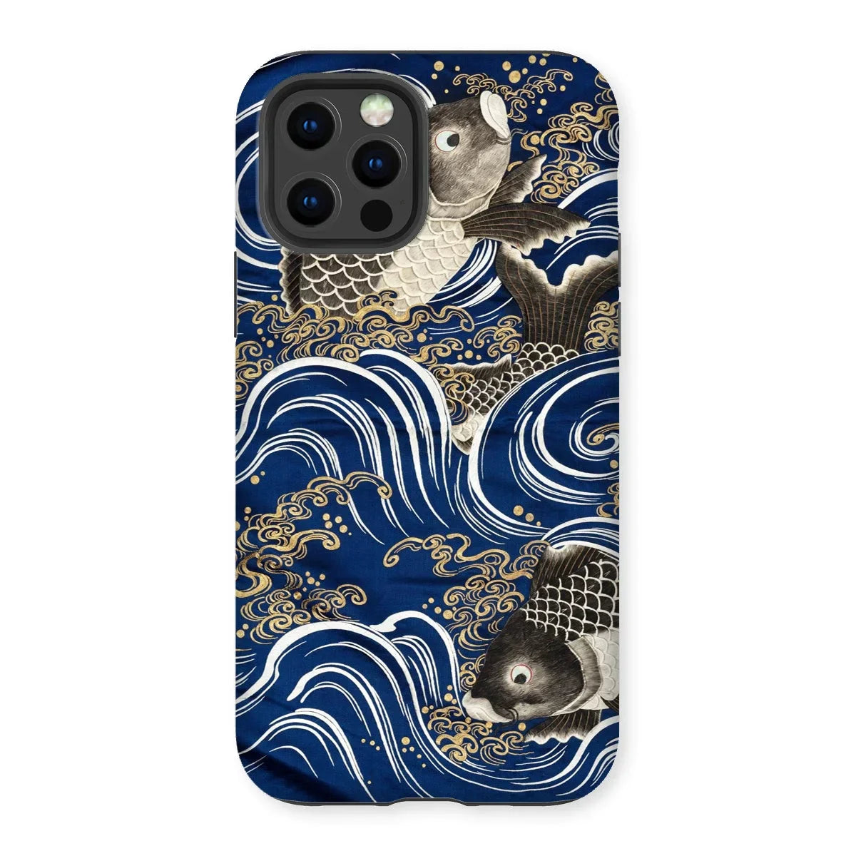 Fukusa and Carp - Japanese Meiji Art Iphone Case, 12 Pro / Matte, Iphone Case Japanese-style Wave Koi Fish Design Blue