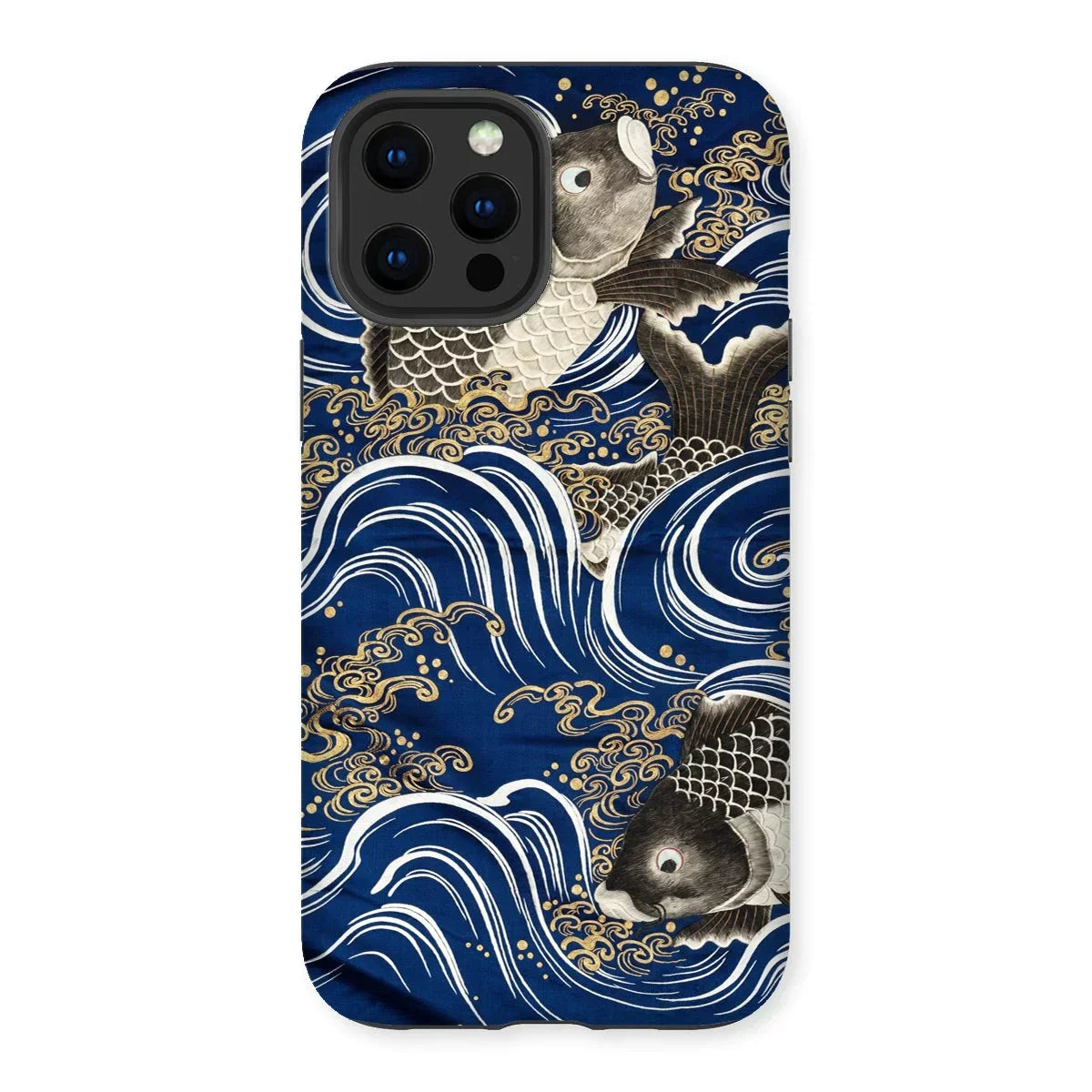 Fukusa and Carp - Japanese Meiji Art Iphone Case, 12 Pro Max / Matte, Iphone Case Japanese-style Wave Koi Fish Design Blue