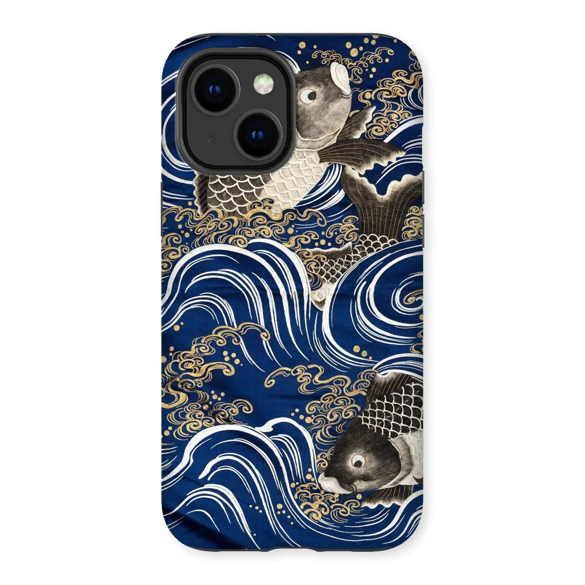 Fukusa and Carp - Japanese Meiji Art Iphone Case, 14 Plus / Matte, Decorative Phone Case Japanese-style Wave Koi Fish Design