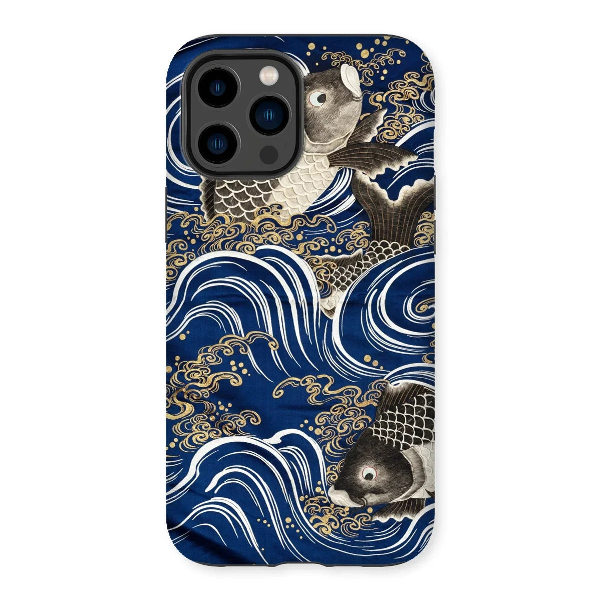 Fukusa and Carp - Japanese Meiji Art Iphone Case, 14 Pro Max / Matte, Decorative Phone Case Japanese-style Wave Koi Fish Design