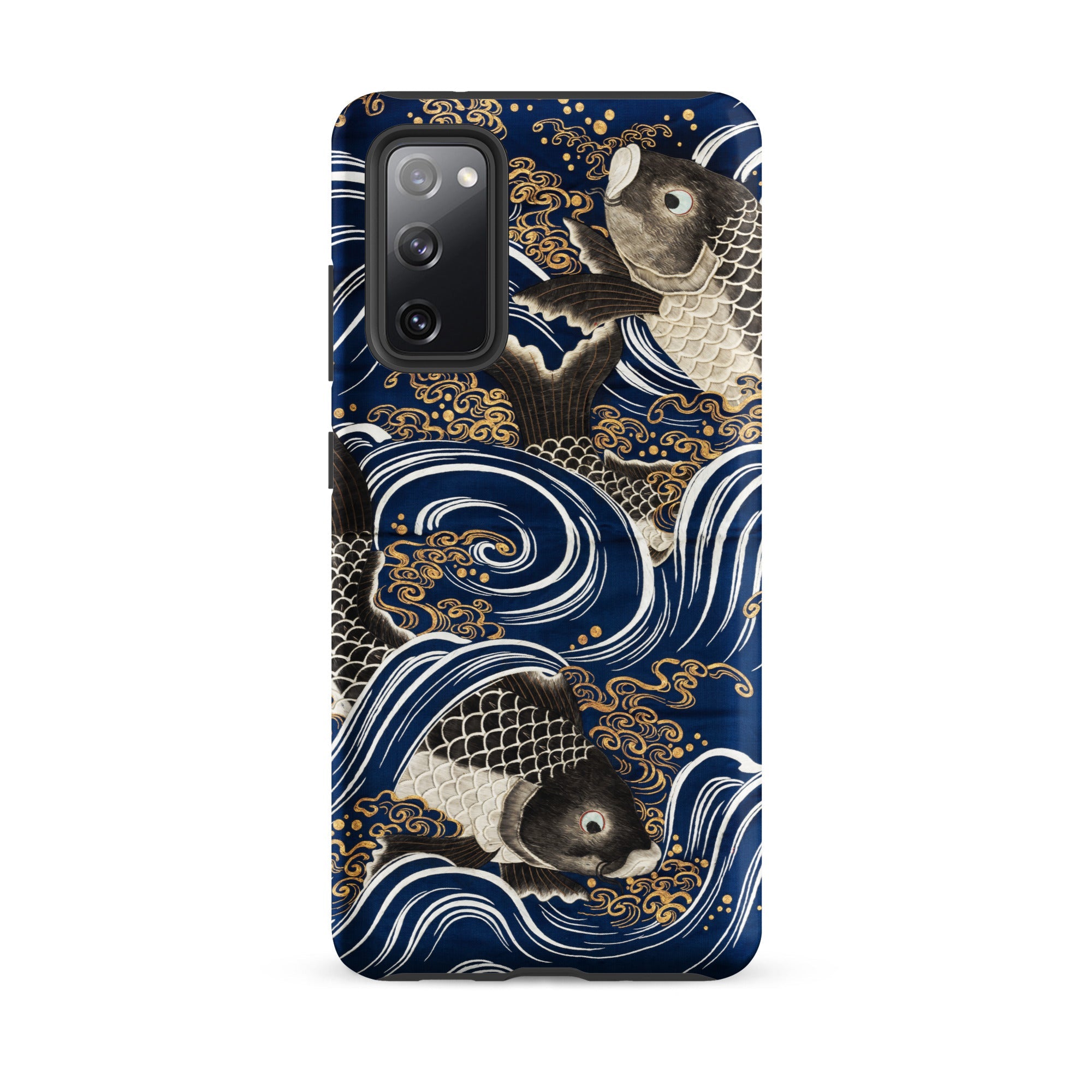 Fukusa and Carp Japanese Meiji Art Samsung Case, Galaxy S20 Fe / Matte, Dark Blue Phone Case Traditional Japanese Inspired Design Koi