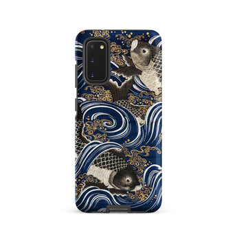 Fukusa and Carp - Japanese Meiji Art Samsung Case, Galaxy S20 / Matte, Smartphone Case Japanese-style Design Black White Koi Fish