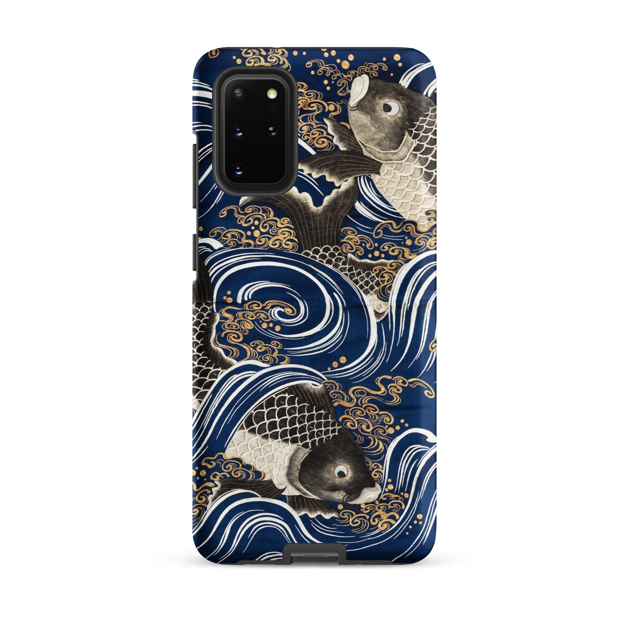 Fukusa and Carp Japanese Meiji Art Samsung Case, Galaxy S20 Plus / Matte, Smartphone Case Traditional Japanese Design Black White Koi