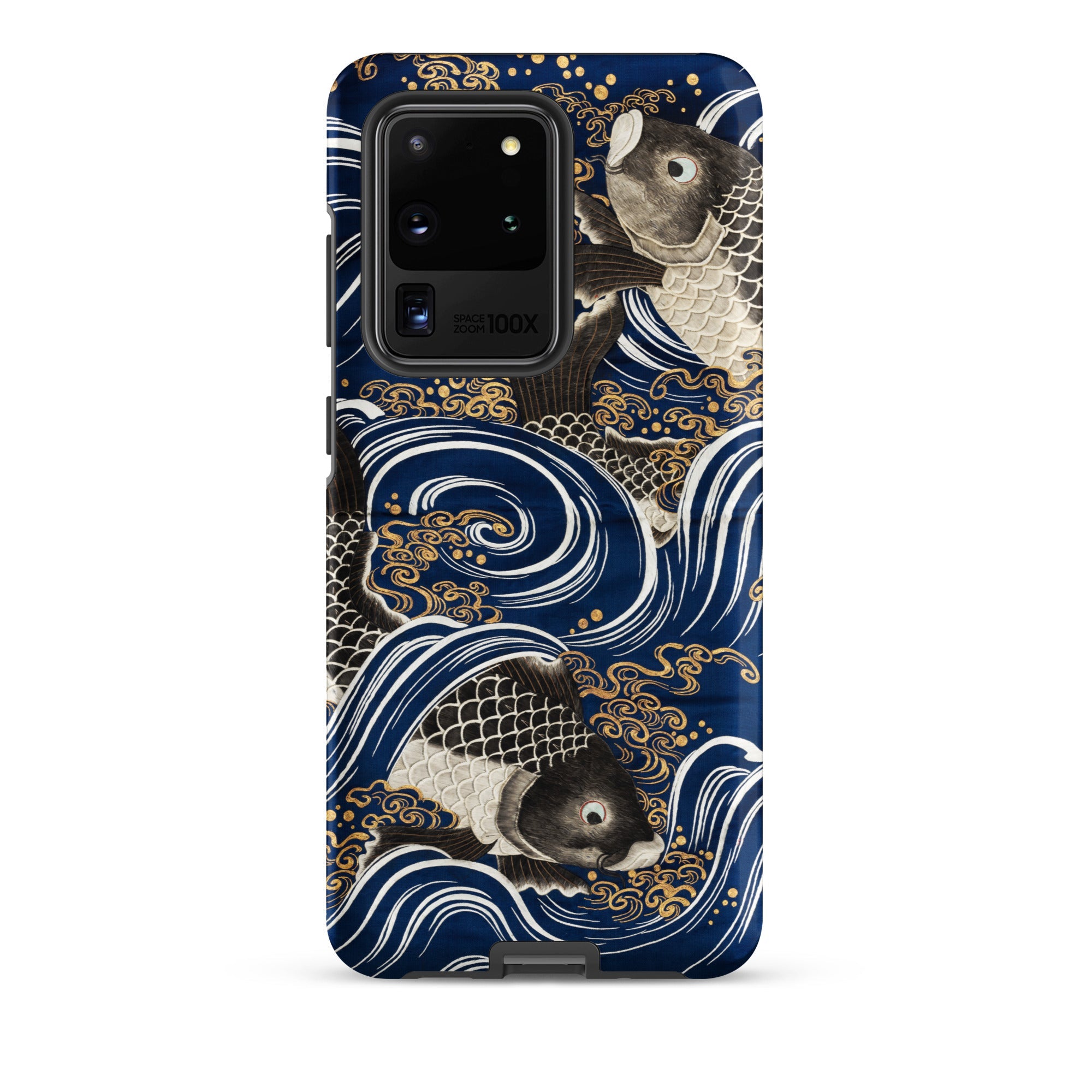Fukusa and Carp Japanese Meiji Art Samsung Case, Galaxy S20 Ultra / Matte, Navy Blue Phone Case Black White Koi Fish
