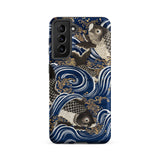 Fukusa and Carp - Japanese Meiji Art Samsung Case, Galaxy S21 Fe / Matte, Blue Phone Case Japanese-style Koi Fish Wave Pattern