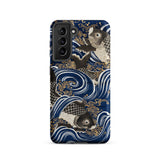 Fukusa and Carp - Japanese Meiji Art Samsung Case, Galaxy S21 / Matte, Dark Blue Phone Case Intricate Pattern Black White