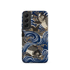 Fukusa and Carp Japanese Meiji Art Samsung Case, Galaxy S22 / Matte, Dark Blue Phone Case Black White Fish Wave