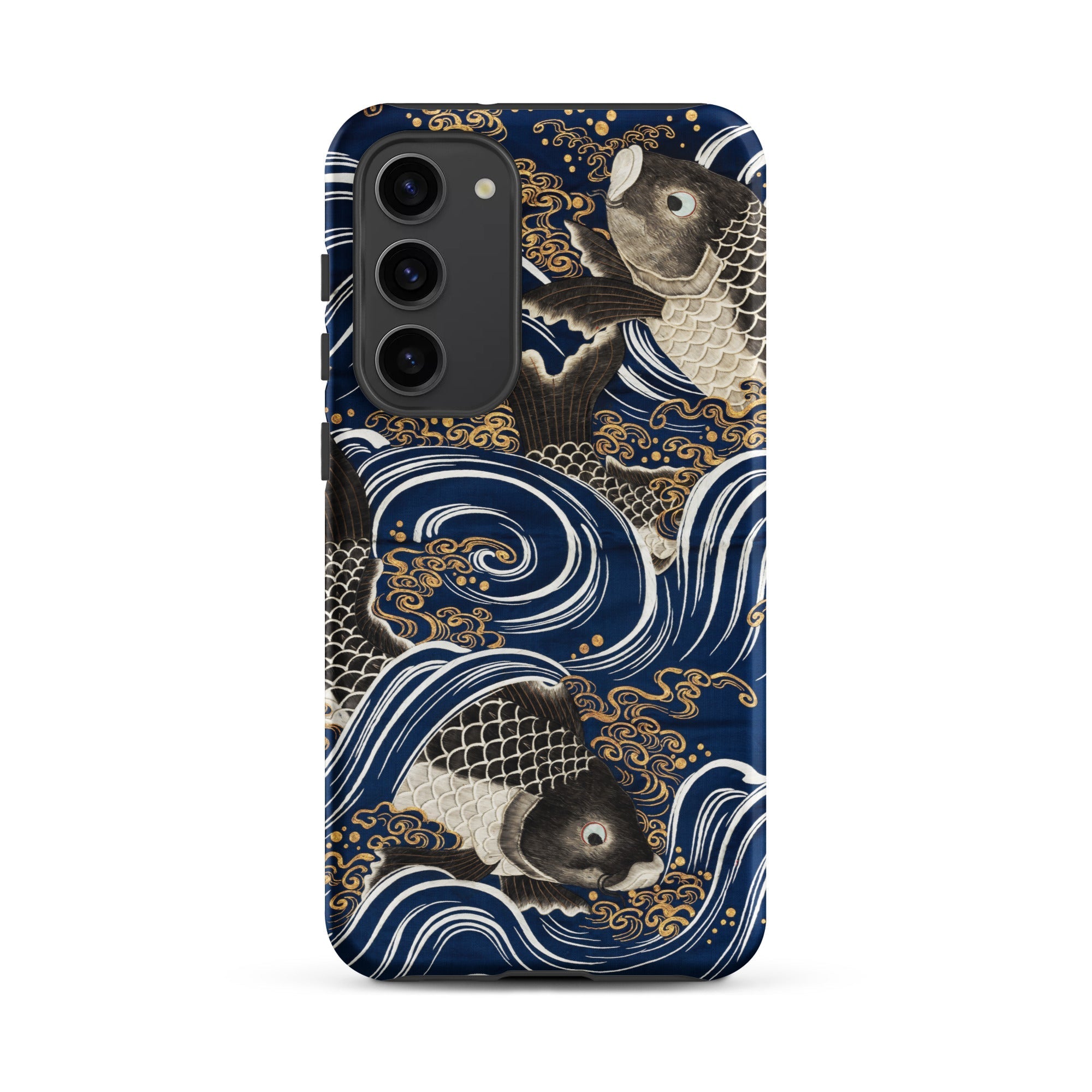 Fukusa and Carp Japanese Meiji Art Samsung Case, Galaxy S23 Plus / Matte, Navy Blue Phone Case Japanese Style Pattern Koi Fish