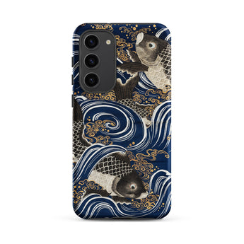 Fukusa and Carp - Japanese Meiji Art Samsung Case, Galaxy S23 Plus / Matte, Navy Blue Phone Case Japanese-style Pattern Koi Fish