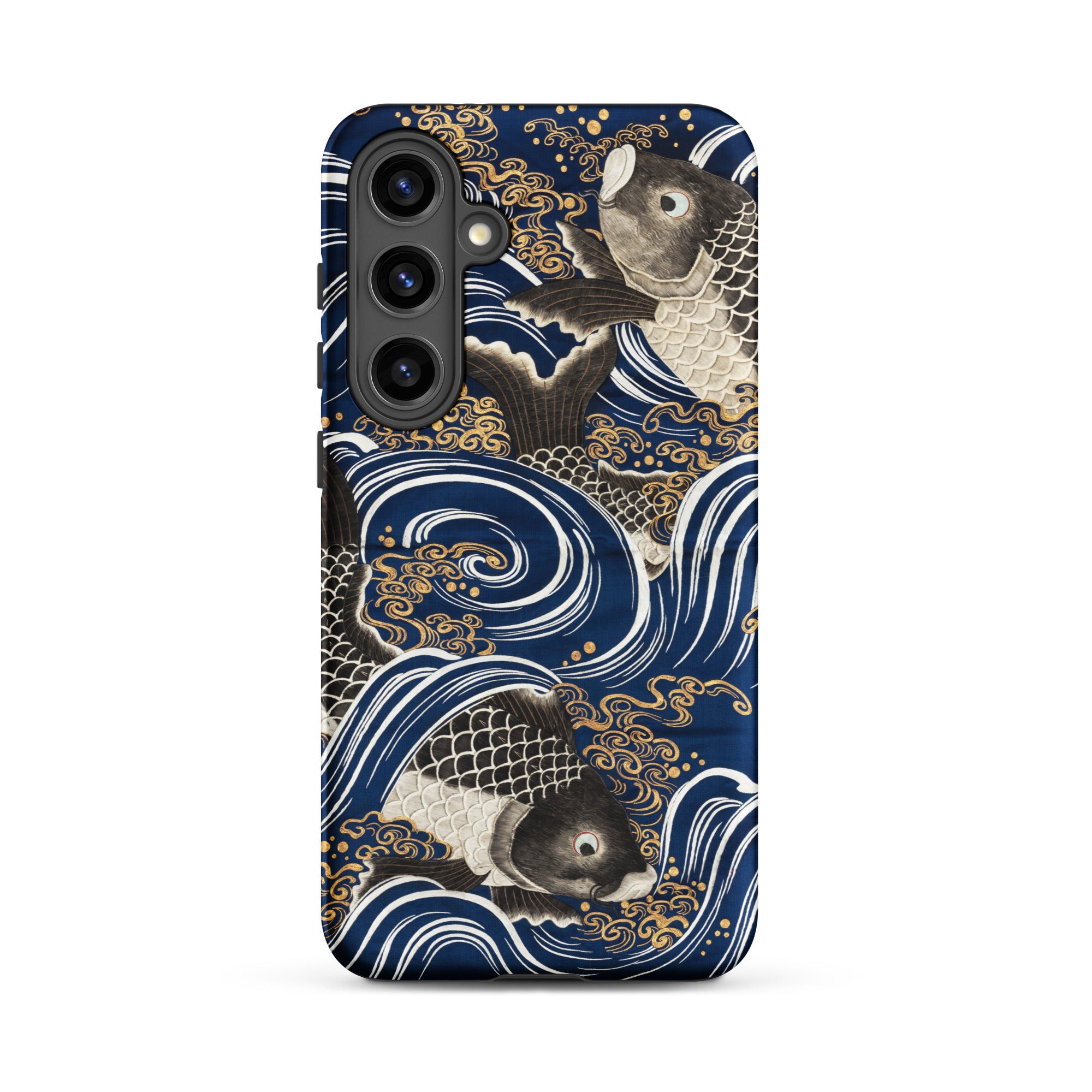 Fukusa and Carp Japanese Meiji Art Samsung Case, Galaxy S24 Plus / Matte, Dark Blue Phone Case Traditional Japanese Style Design Black
