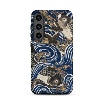 Fukusa and Carp - Japanese Meiji Art Samsung Case, Galaxy S24 Plus / Matte, Dark Blue Phone Case Traditional Japanese-style Design Black