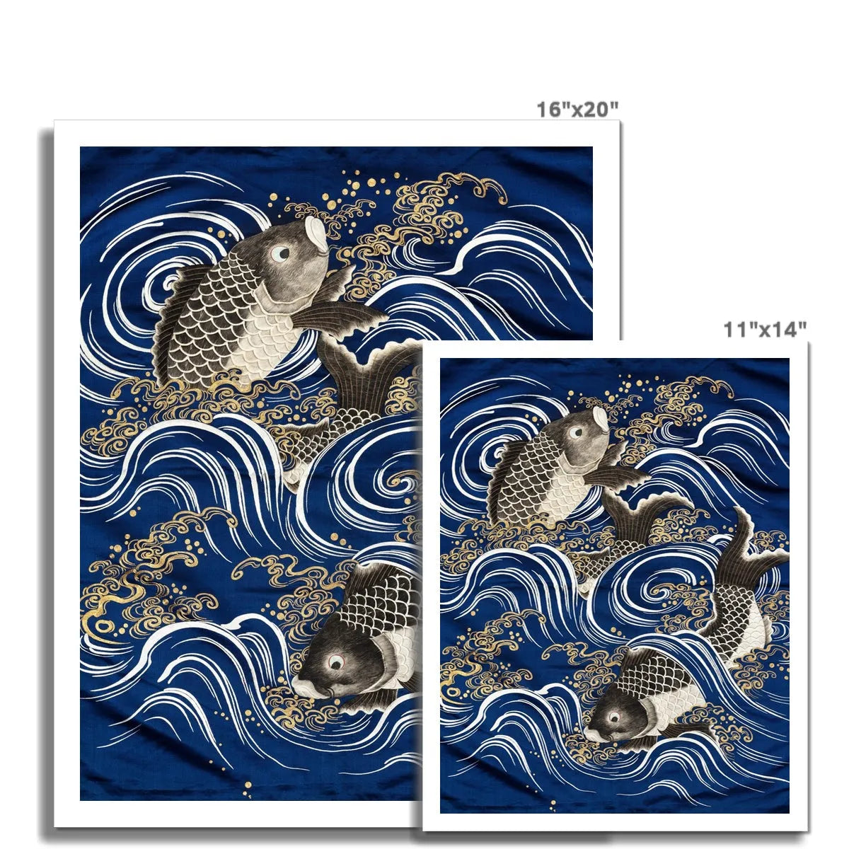 Fukusa + Carp In Waves - Meiji Period Fine Art Print - Posters Prints & Visual Artwork - Aesthetic Art